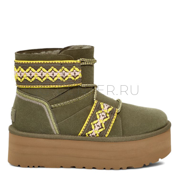 UGG Classic Mini II Braid Platform Olive